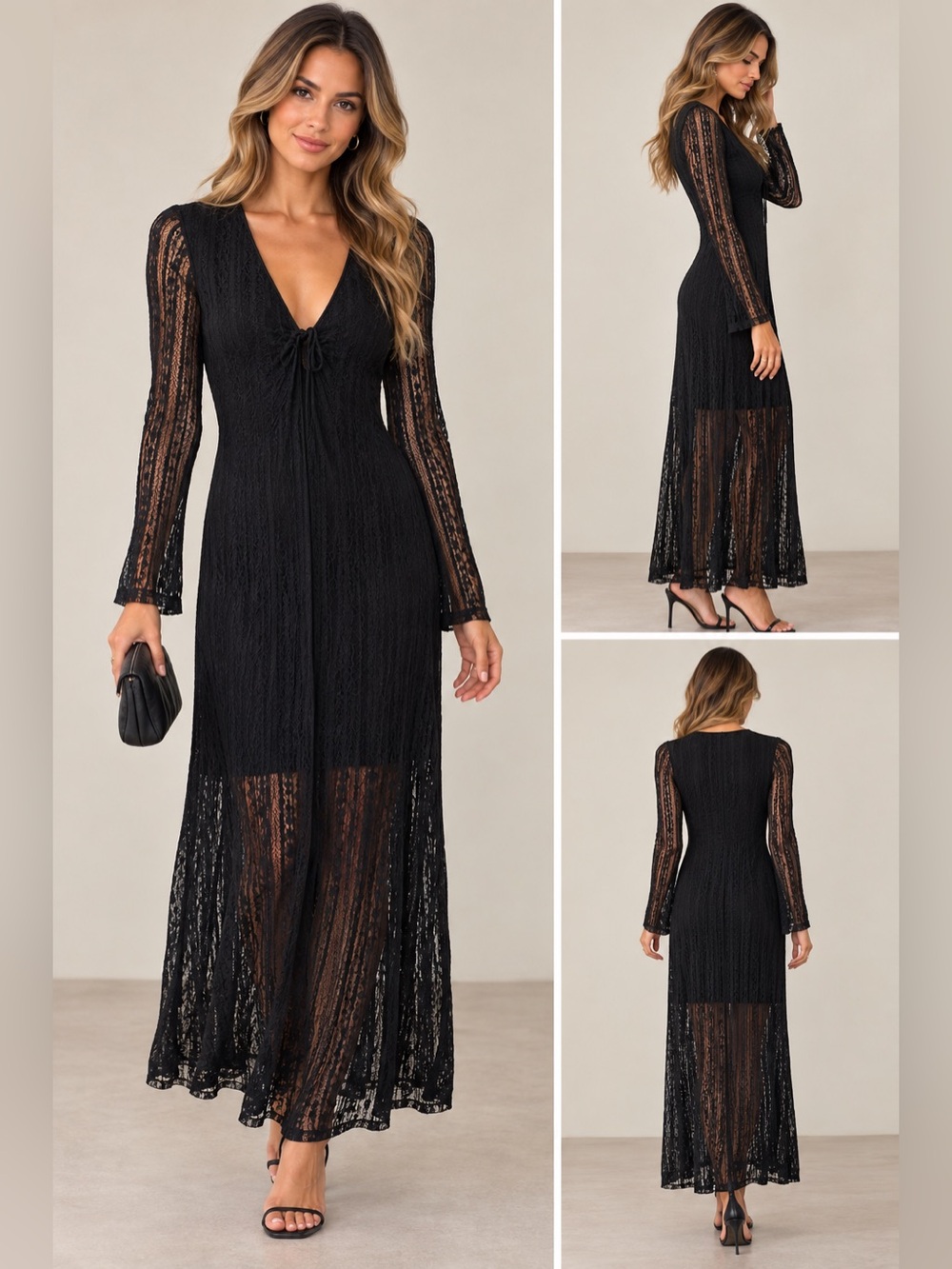 Chelsea & Violet XS NWT Black Lace Long Sleeve Maxi Dress Boho Romantic
